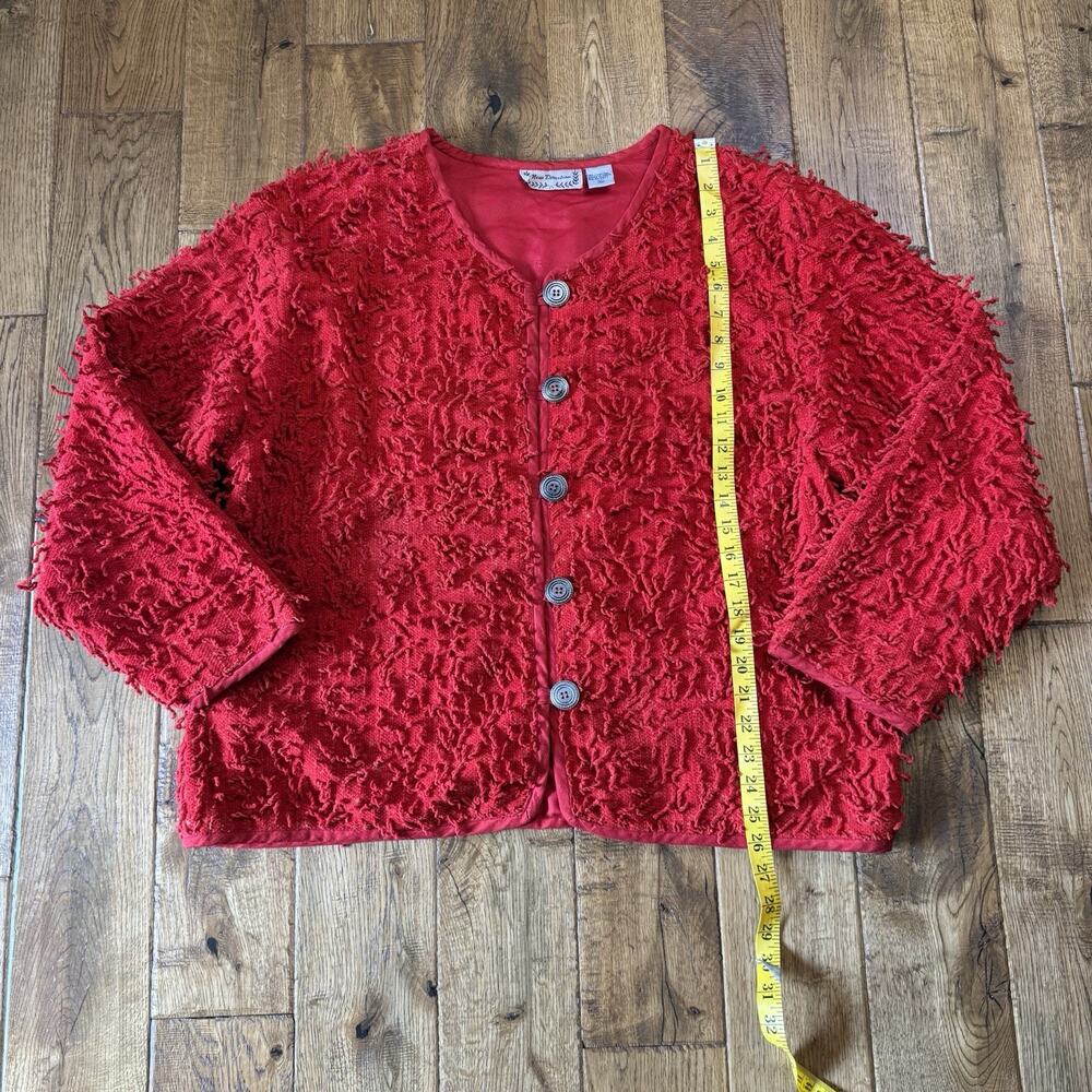 VTG Shag Fringe New Directions Red Button Front Jacket Blazer Retro 80s Sz XL - Picture 3 of 6